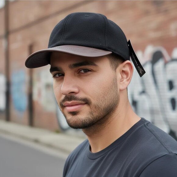 City Hunter Other - City Hunter Men's Black/Brown Leather Visor Baseball Cap One Size